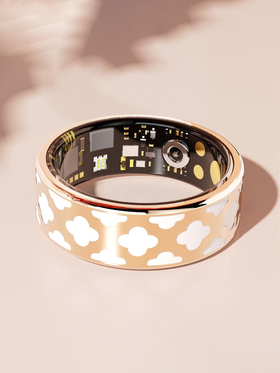 Rose Gold Enamel Rhombus Smart Ring, Blood Pressure, Oxygen, Sleep, Heart Rate, Step Counter, Waterproof, Health Monitor, Party Essential