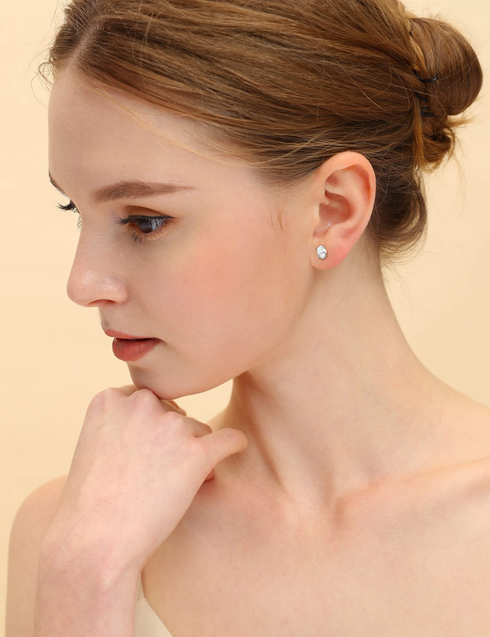 EAMTI 1 CT*2 Oval Cut 925 Sterling Silver Cubic Zirconia Stud Earrings for Women CZ Stud Small Cute Earrings Hypoallergenic