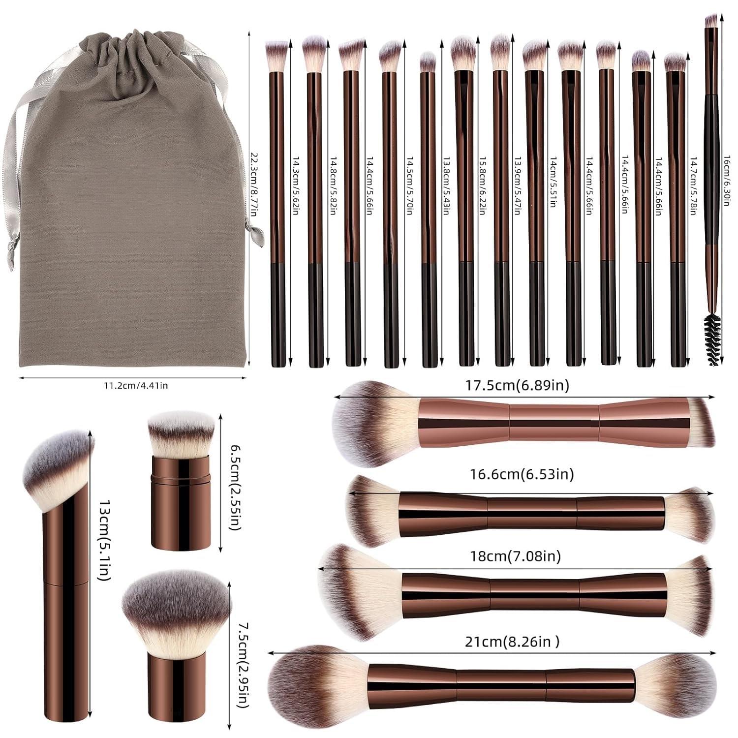 20-Piece Aluminum Makeup Brush Set with Foundation Brush, Powder Brush, Blush Brush, Eyeshadow Brush, Concealer Brush, Highlighter Brush, Makeup Brushes Set, Cosmetic Brushes