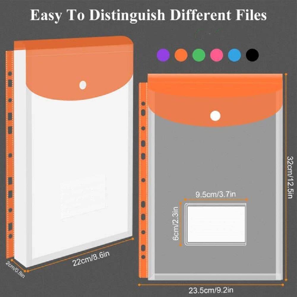 Envelope File Folder, 6 Counts Transparent Snap Closure File Binder, 11 Holes Expandable Pocket Binder Folder for School Home Office