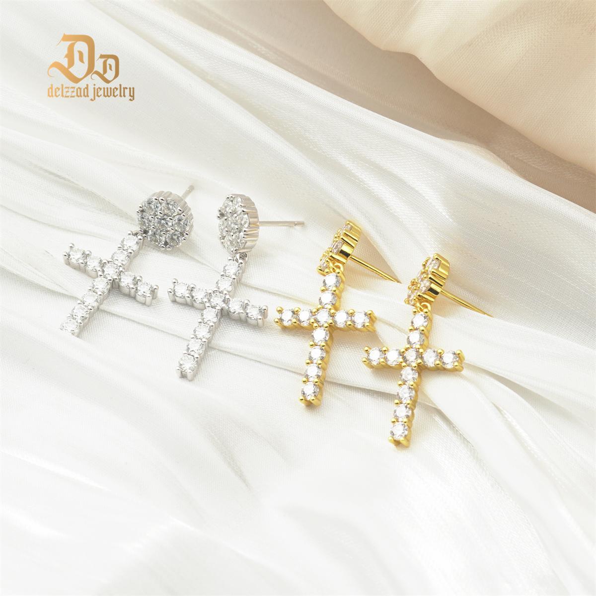 Delzzad Studded Cross Dangle Earrings S925 VVS Synthetic Moissanite Hip Hop Earrings Jewelry Perfect Birthday Mother’s Day Christmas Gift for Men Women Silver Earrings Golden Earrings Wedding Set Springtok