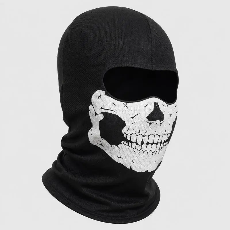 Full Face Mask Black Ghosts Print Balaclava with Skull Printed for Cosplay Party Motorcycle Bike Cycling Hiking Outdoor