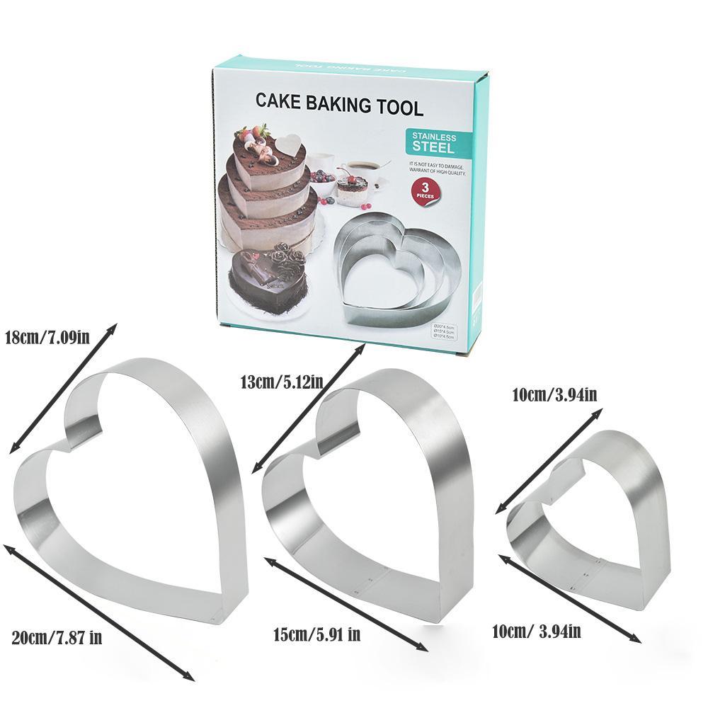 Heart Cake Molds Set (4 Inch + 6 Inch + 8 Inch), Stainless Steel, Suitable for Layer Cakes, Pancakes, Desserts, Birthday, Wedding, Holiday Baking