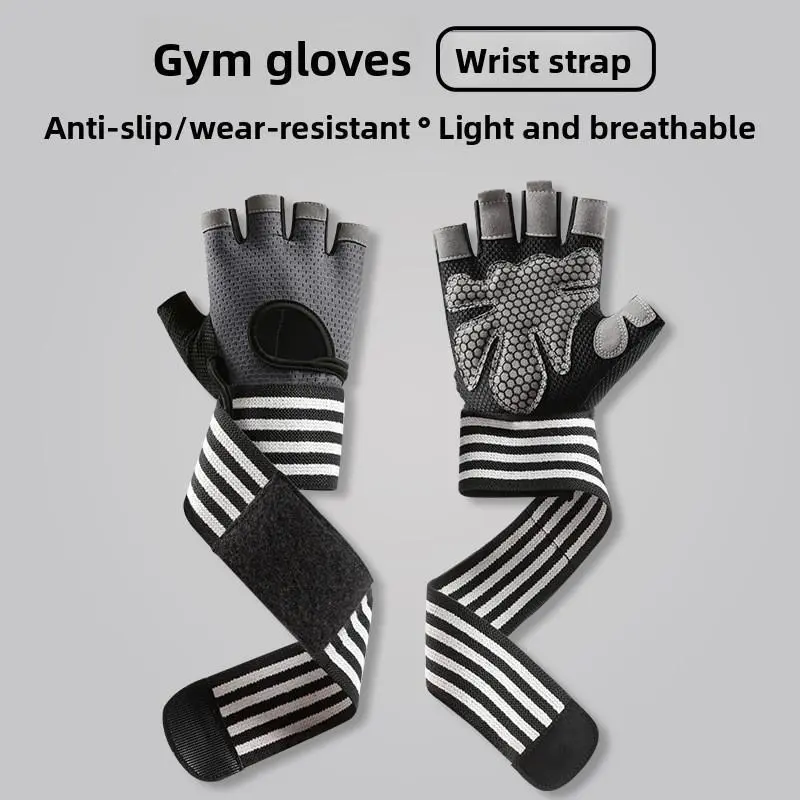 Heavy-Duty Fitness Gym Gloves with Adjustable Lifting Wrist Strap, Anti-Slip Palm, Breathable Mesh, Hand Wrap & Grip Band - Bodybuilding & Weightlifting Accessories