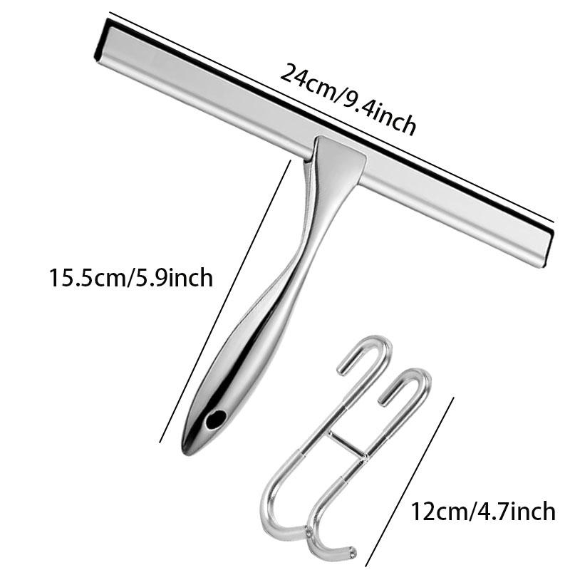 Stainless Steel Multi-Purpose Shower Squeegee, Replaceable Rubber Blade, Handheld Glass Cleaner, Durable Home Cleaning Tool, Squeegee Drying