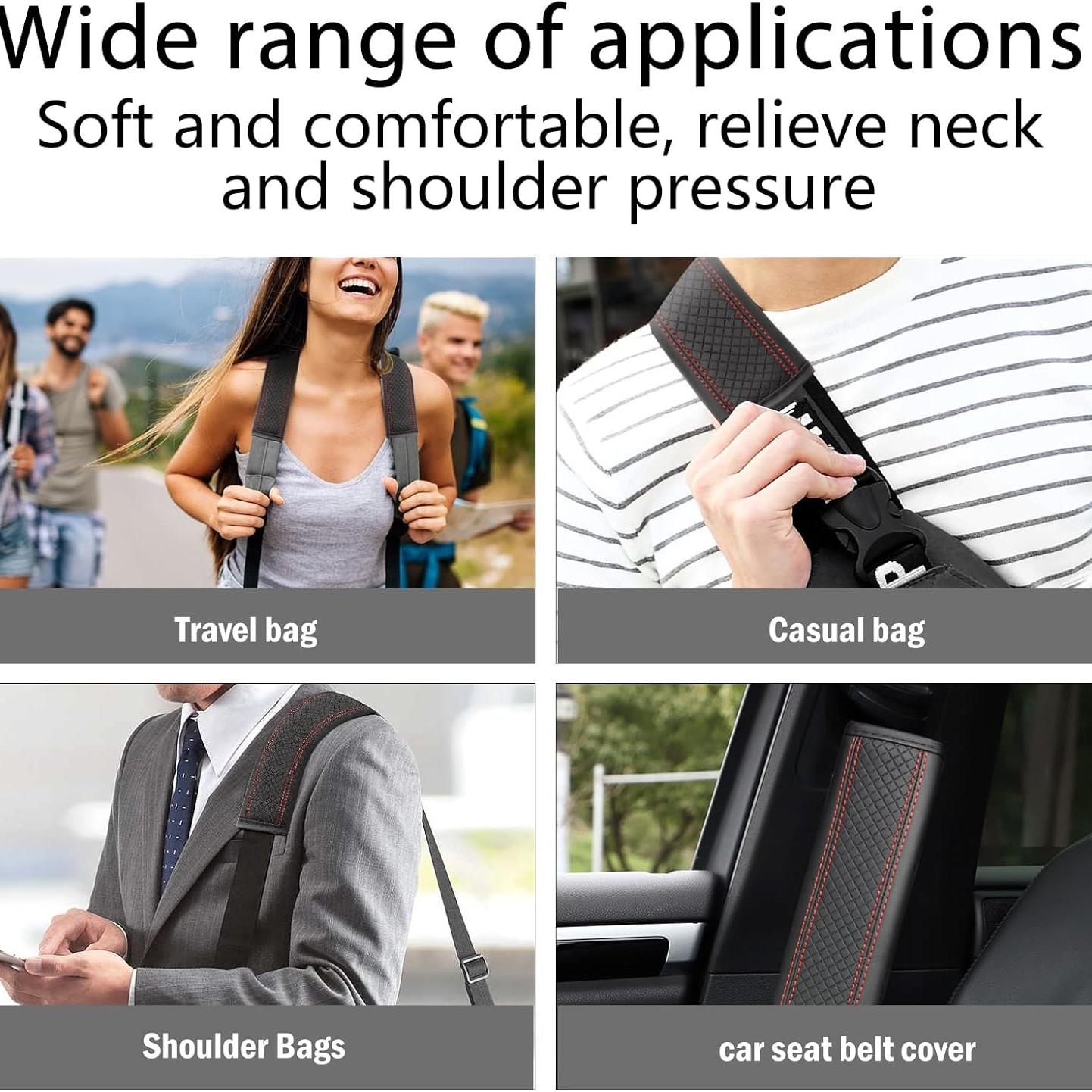 2-Pack PU Leather Car Safety Belt Shoulder Pads, Comfortable Pressure Relief Seatbelt Covers, Anti-Chafing Backpack Shoulder Protectors