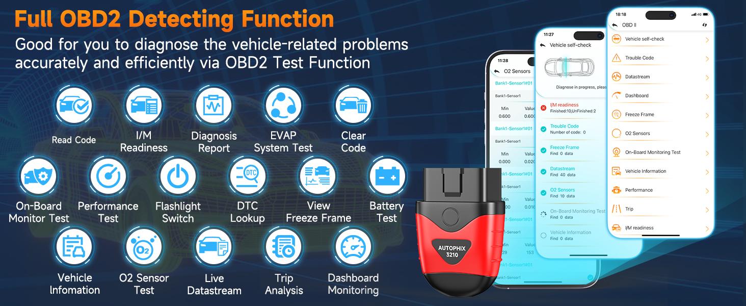 AUTOPHIX-3210 Full OBD2 Scanner, Code Reader, Check BAT Engine, OBD 2, Auto Scan Tools for iPhone, iPad, Android Vehicle