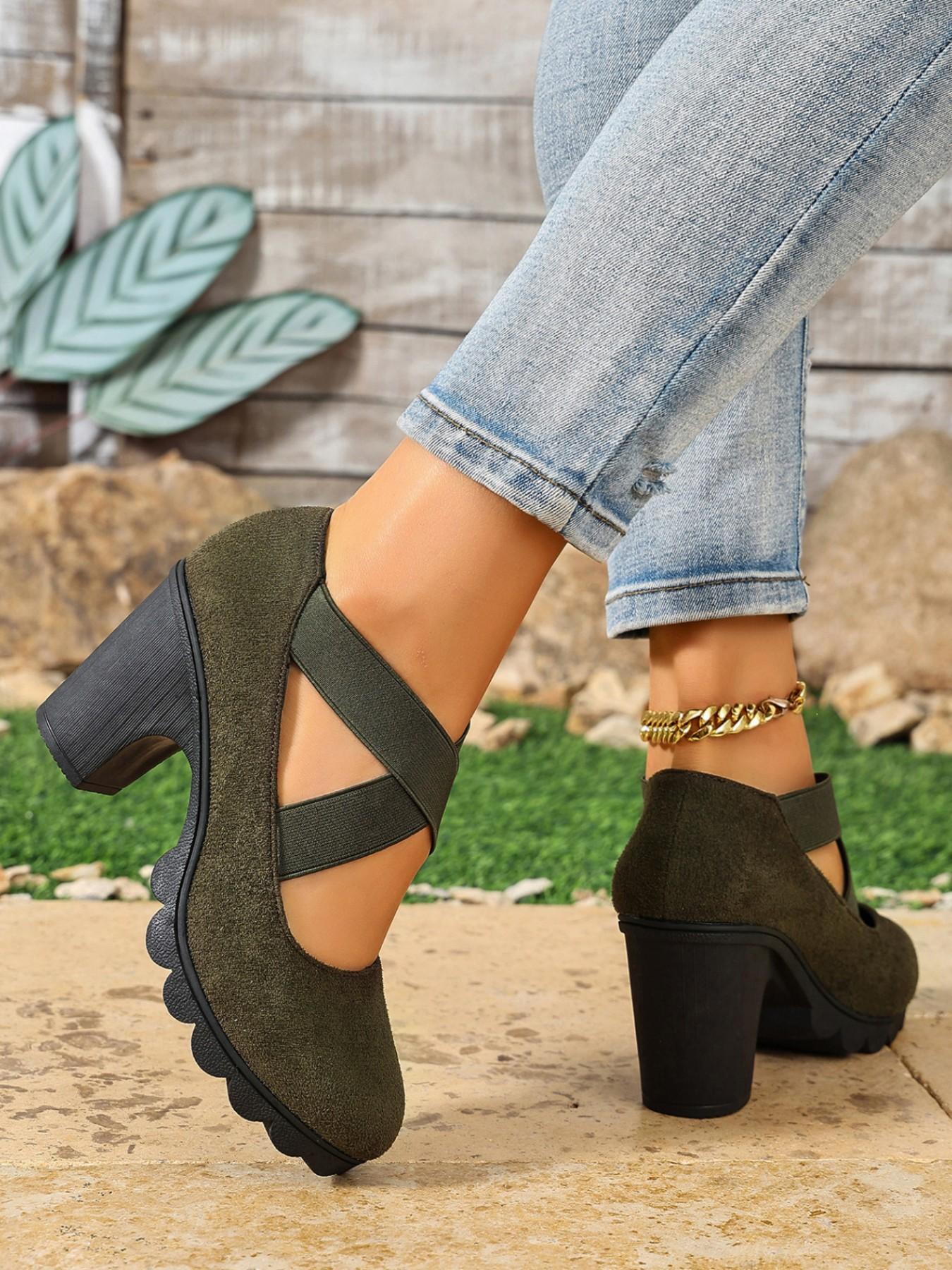 Women's Cross Strap Mary Jane Shoes, Mary Jane Style, Strappy Mary Janes, Round Toe Chunky Block Heel Pumps, Stylish Footwear for Everyday Wear, Comfortable & Chic Design, Strap Heels