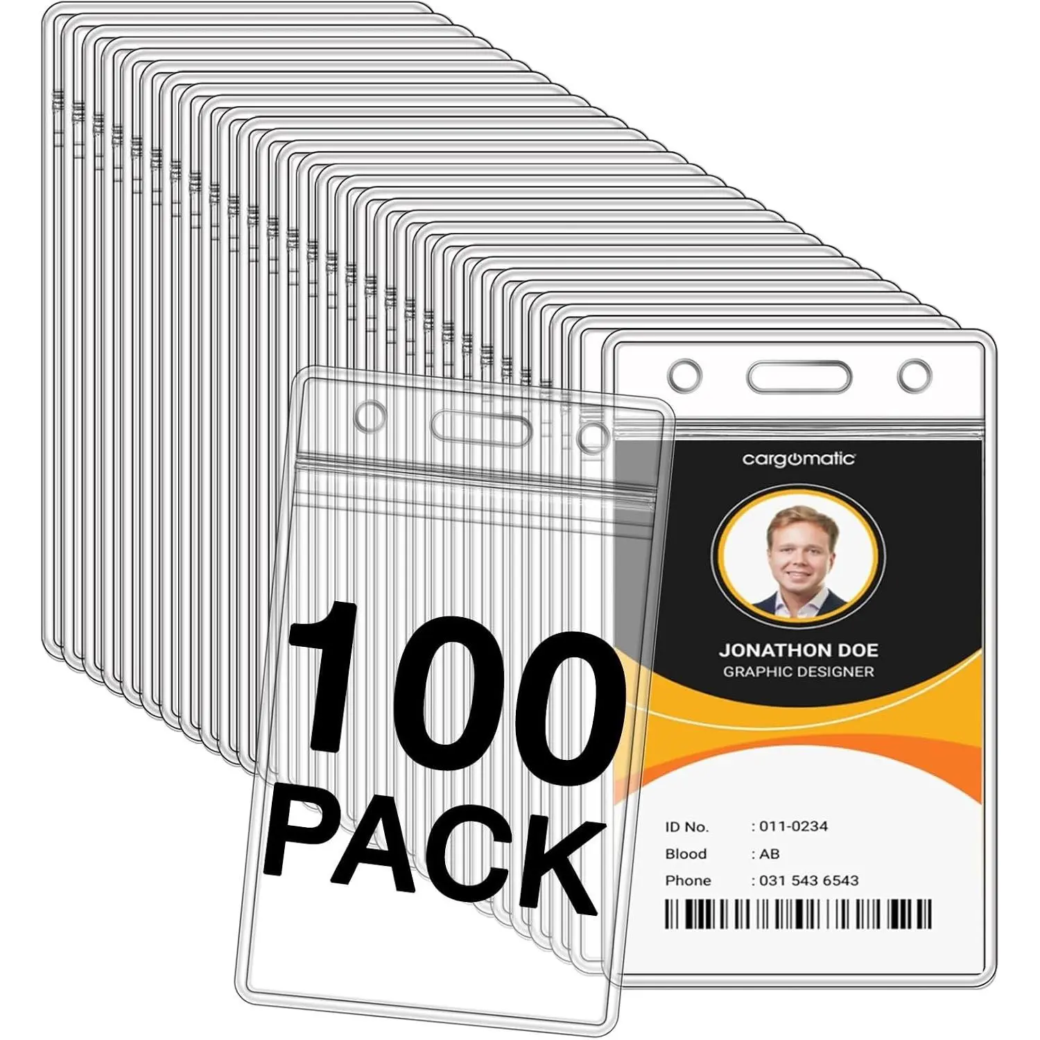 Name Badge Holders Clear Badge Sleeve Plastic Lanyard Sleeves for ID Holders (100 Pcs Vertical)