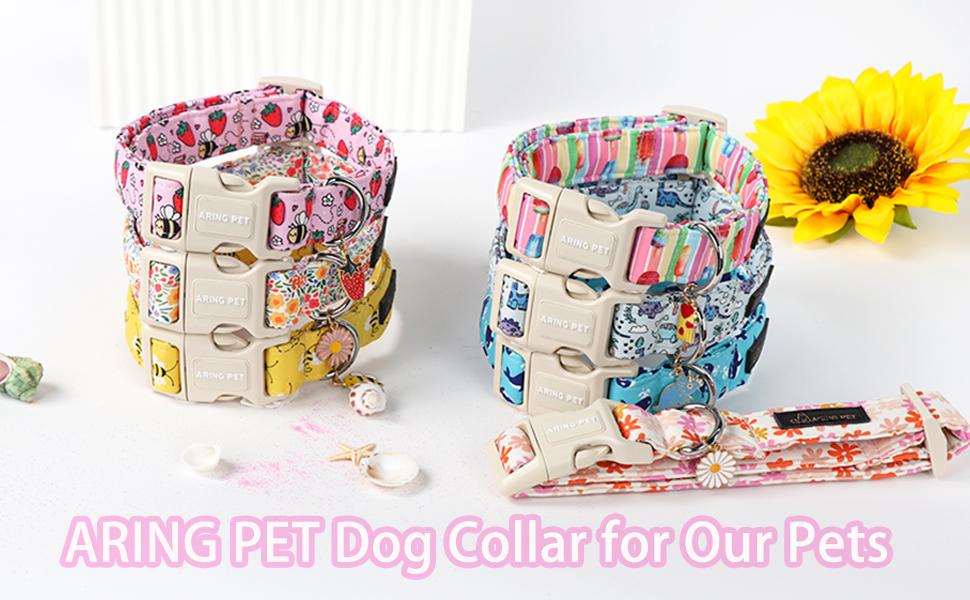 ARING PET Spring Dinosaur Print Adjustable Dog Collar - Cute Collar with Pendant for Small to Large Dogs  Plastic Buckle Leashes