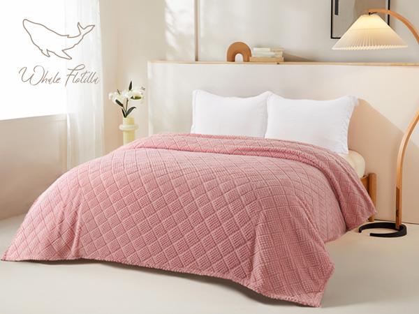 Whale Flotilla Fuzzy Fleece King Size Blanket for Bed, Soft Fluffy Jacquard Waffle Blankets for All Season, Lightweight and Warm, 90x104 Inch