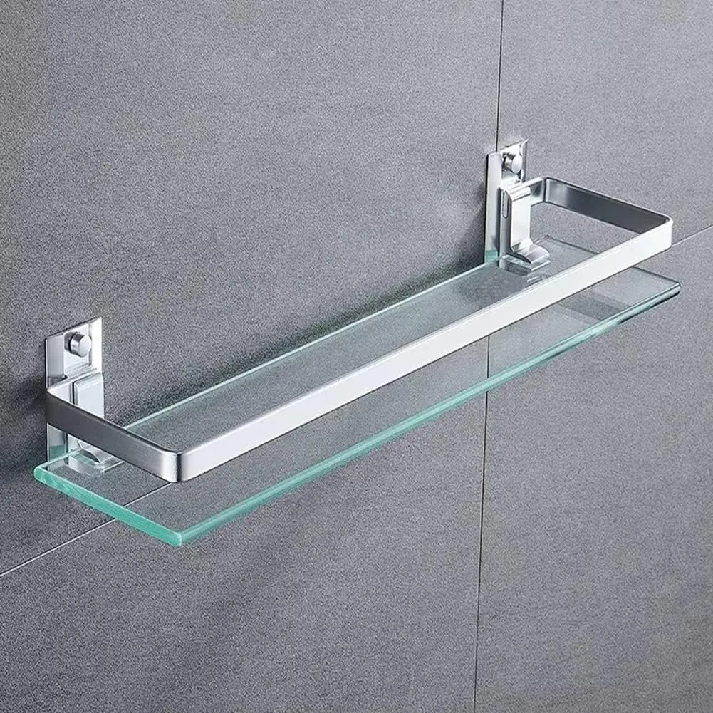 Wall-Mounted Bathroom Glass Shelf - 9.84" Rectangular Tempered Glass, Extra-Thick Aluminum Frame with Silver Sand Spray Finish, 9.84" Size