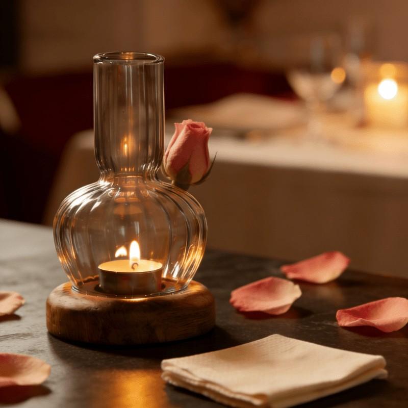 Solid Wood Base, Transparent Glass Candlestick; Elegant Centerpiece For Tea Candles, Suitable For Weddings And Table Decorations, A Mother'S Day Gift For Mom.