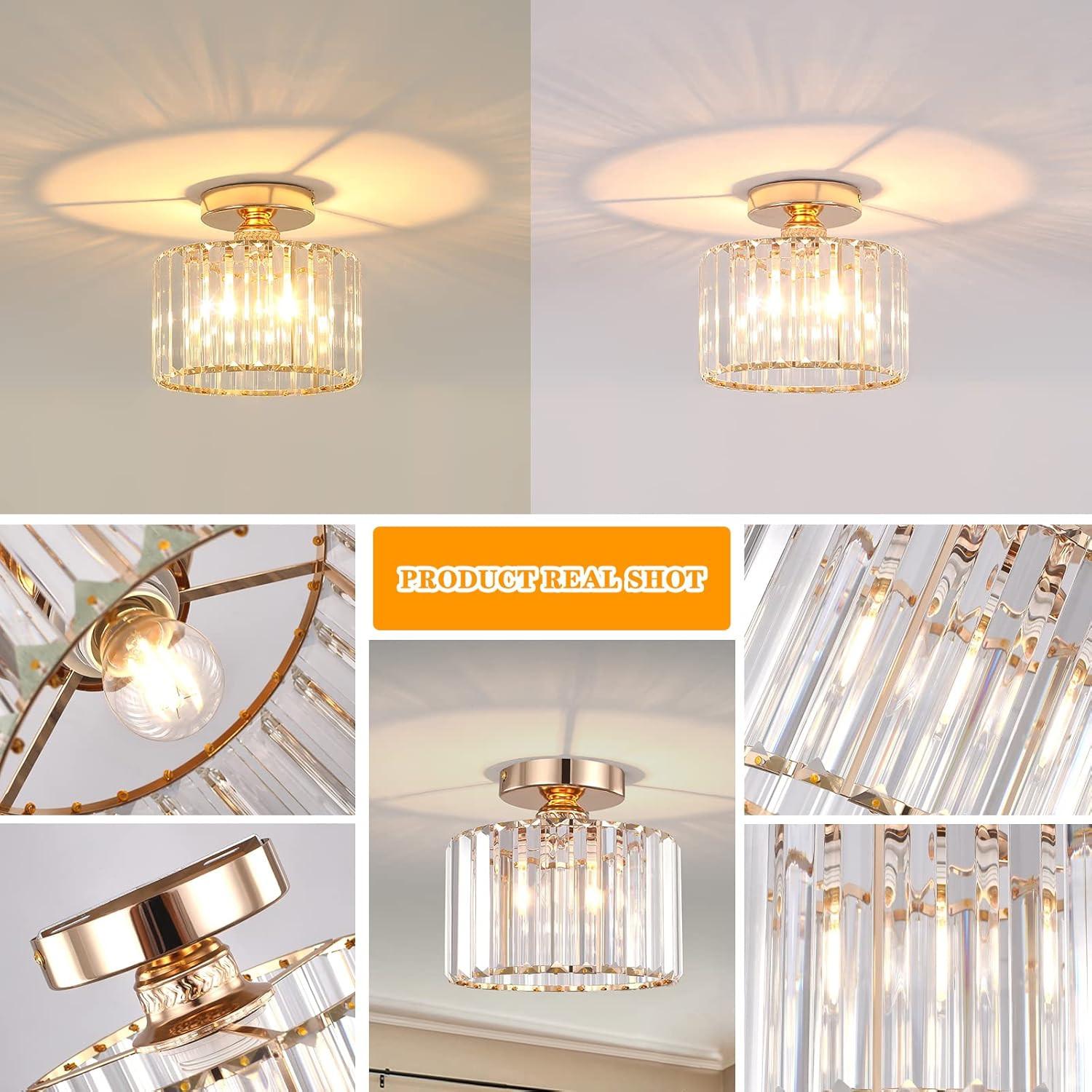 Crystal Ceiling Light, Modern Round 22cm Dimmable Embedded Crystal Lamp, Luxurious Glossy Finish, E27 3 Color Temperature Base