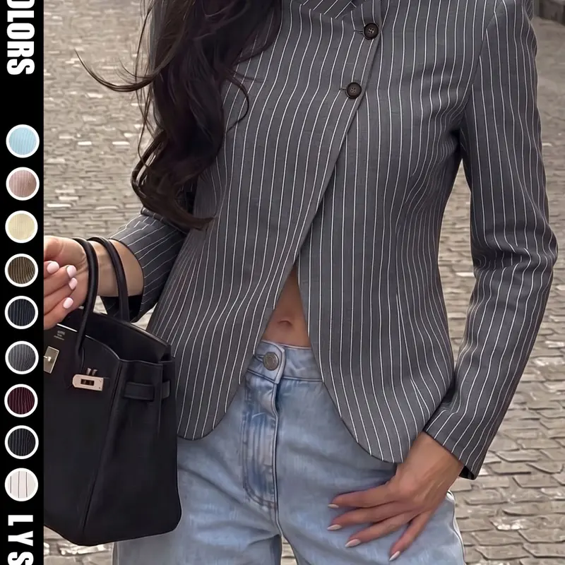 Women's Spring/Summer Striped Casual Blazer – Vintage Elegance with a Sophisticated, Empowered Professional Vibe (Unlined)