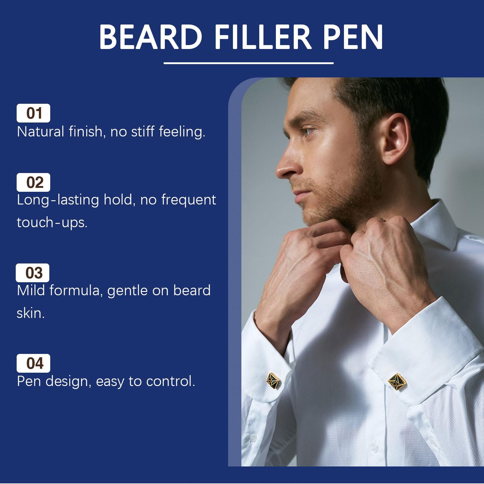 Men's Waterproof Carbon Powder Beard Contouring Pen (1 Set), Natural Black, Sweat-Proof, Outline The Contour, Perfect for Father's Day Gift