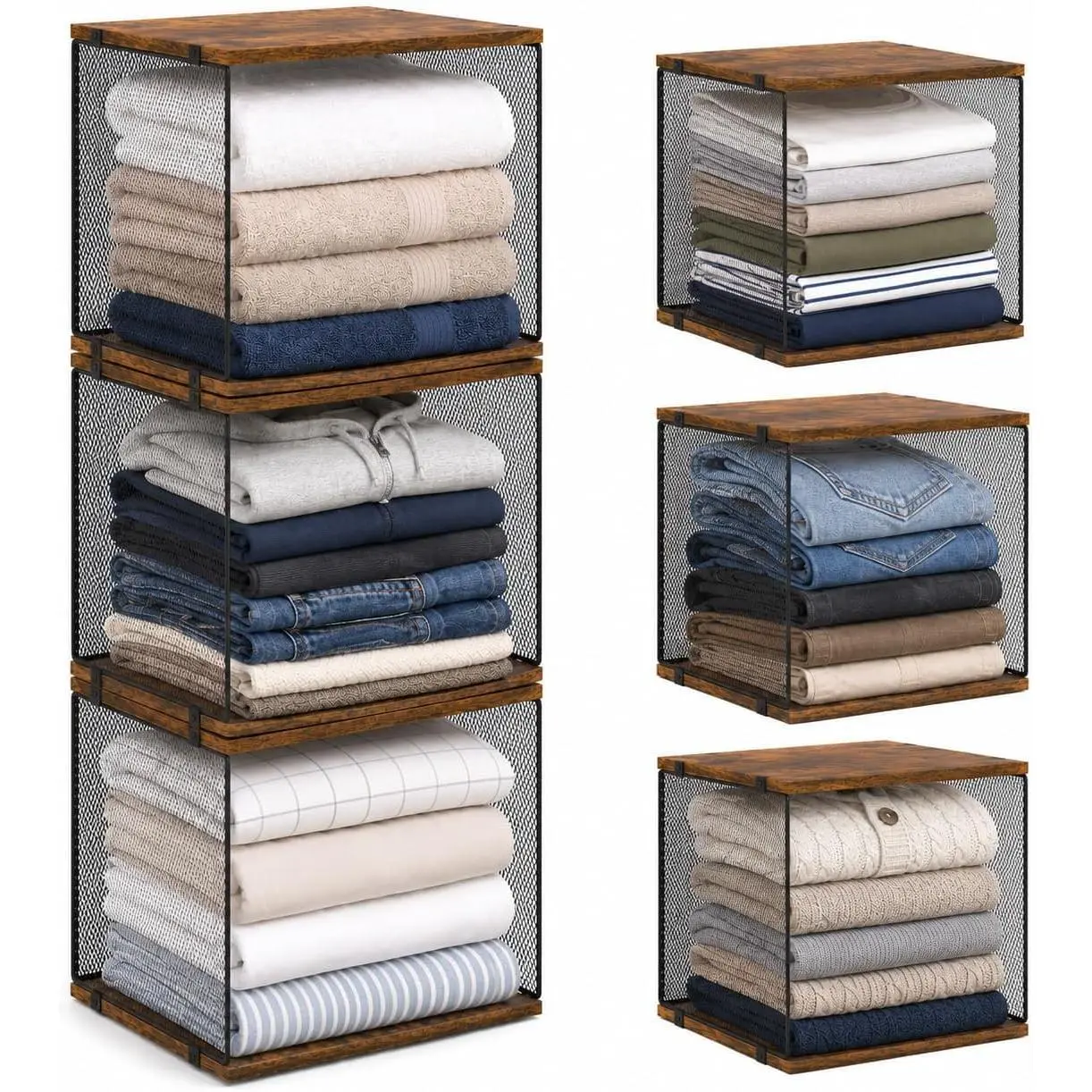3-Pack Stackable Wire Closet Organizers with  Tops | Heavy-duty modular storage shelves for closets bedrooms and laundry rooms Stack or separate to organize clothes shoes