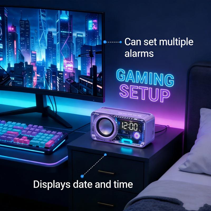 Transparent Mech Wireless Bluetooth-compatible Speaker with Phone Stand, RGB LED Night Light, Portable Stereo Sound System, Long Battery, Perfect Gift