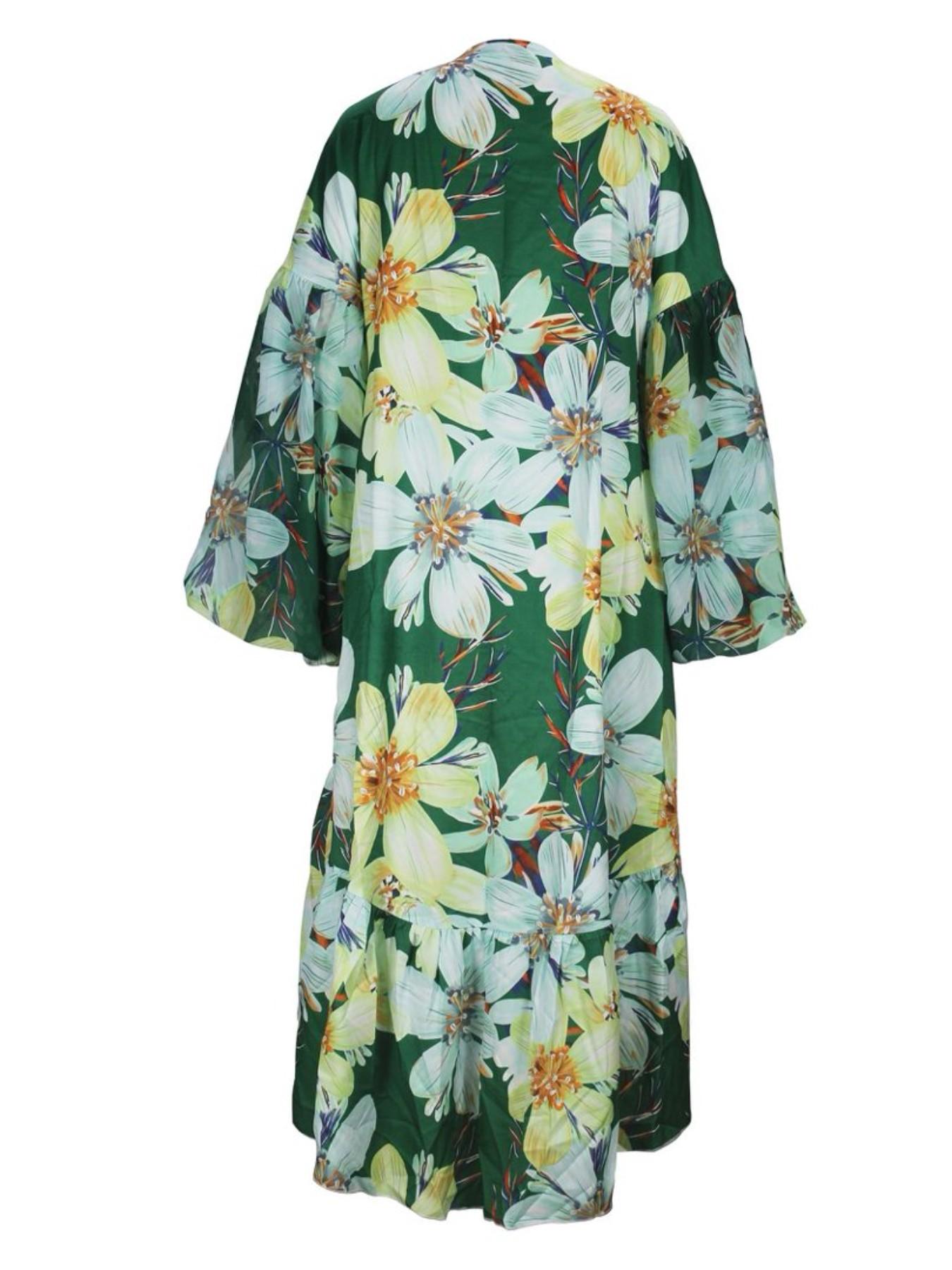 Women's Vacation Casual Bohemian Spring Summer Lantern Sleeve Asymmetrical Hem Long Floral Print Outerwear Cardigan Dress, All Seasons Fashion Clothes