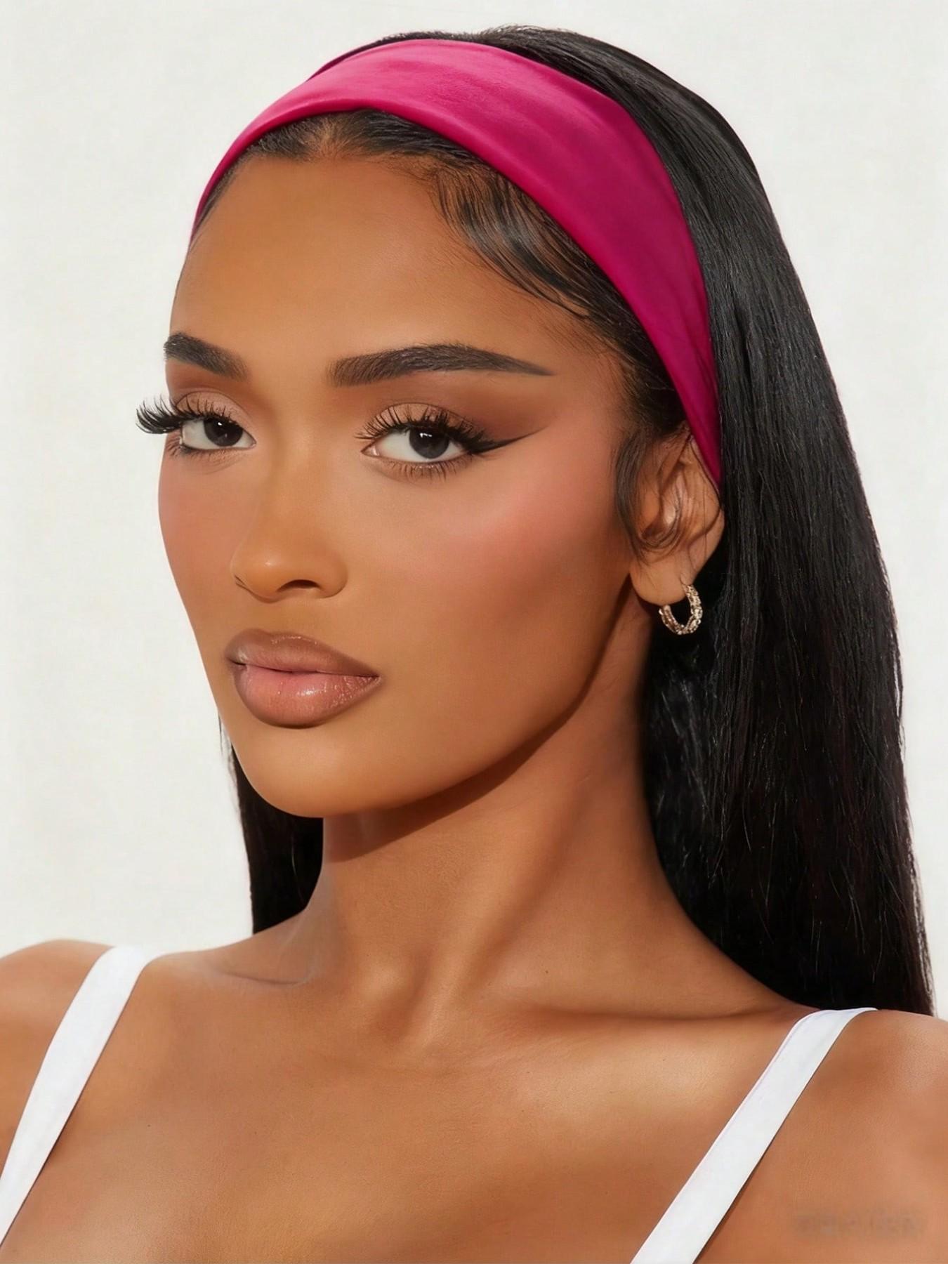 1pc Solid Fuchsia Pink Sports Yoga Headband, Moisture Wicking Elastic Workout Headband For Men & Women, Running, Fitness Women Bandanas Winter Hair Accessories Fashion Scarf Women Hair Band