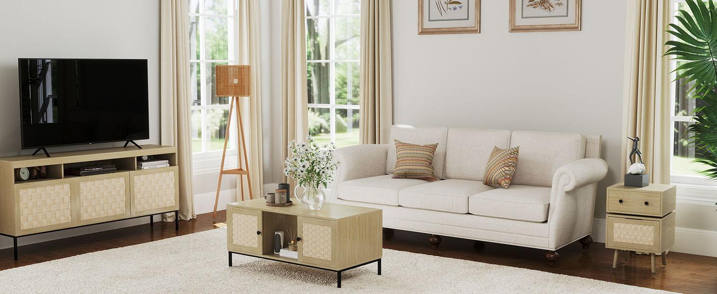 【Back to School】EBELLO Rotating Nightstand with Woven Doors, 23" Tall Modern End Table with Swivel Function for Bedroom or Living Room 【Back to School】EBELLO Rotating Nightstand with Woven Doors, 23" Tall Modern End Table with Swivel Function for Bedroom or Living Room