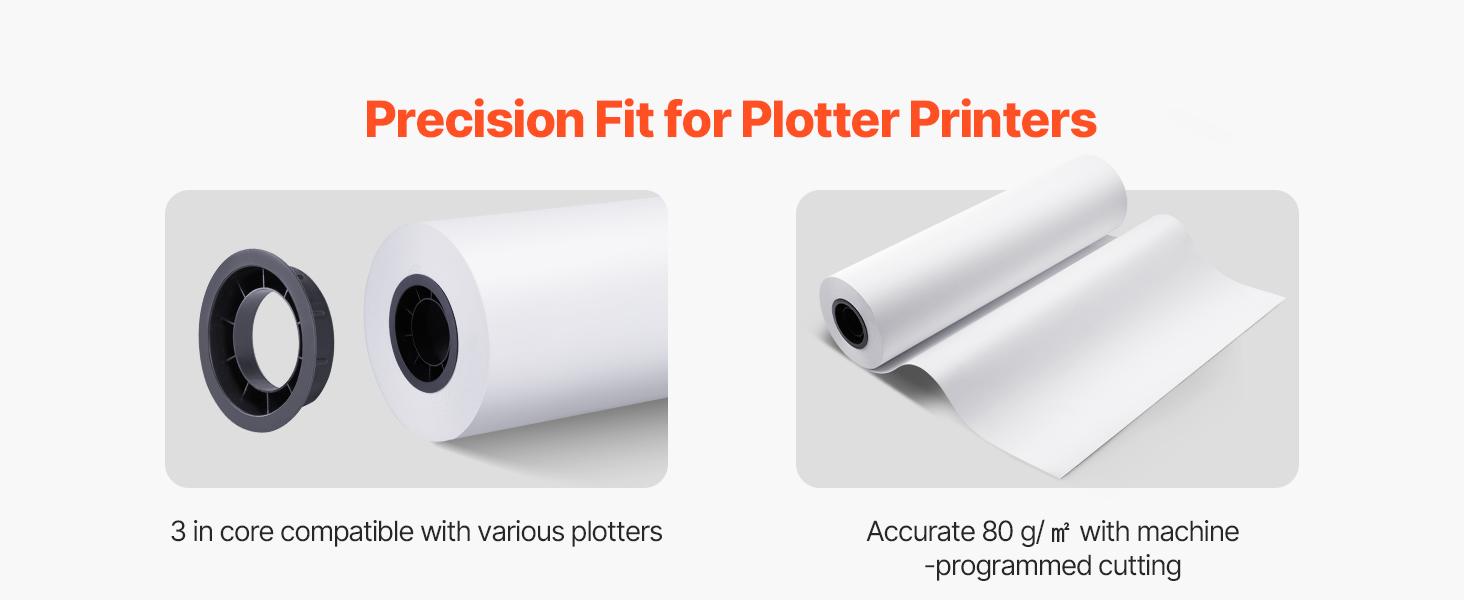 VEVOR Wide Format Paper, 24 inx 500 ft Plotter Paper, 2 Rolls CAD Bond Rolls with 3 in Core, 20 LB Bond Paper Rolls, Idea for CAD Drawings, Engineering Plans, GIS Maps Architectural Designs