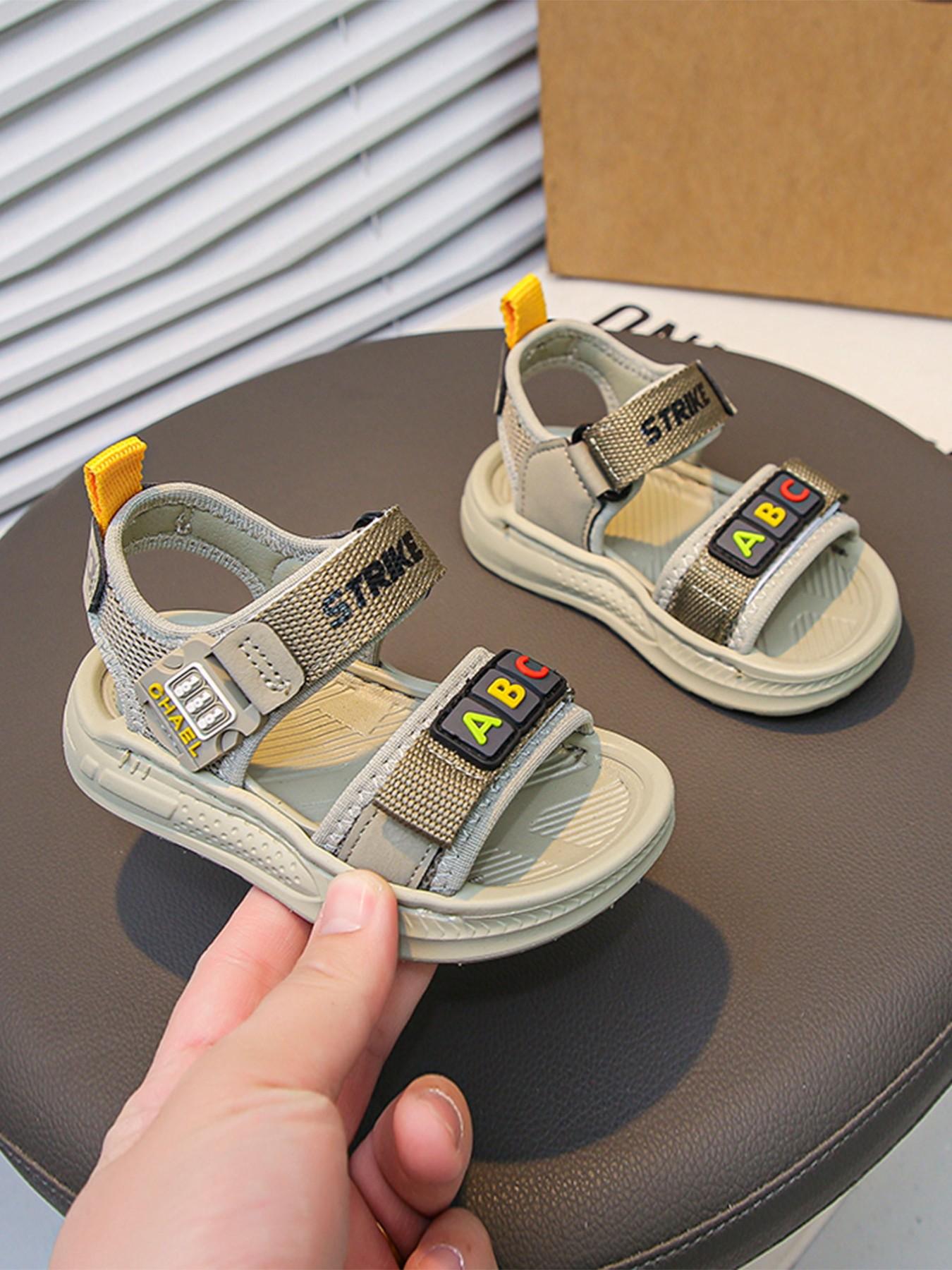 Baby Boys' Abc Letter Print Sandals, Breathable Mesh with Adjustable Velcro Straps, Anti-Slip Soft Sole, Summer Outdoor Walking Shoes