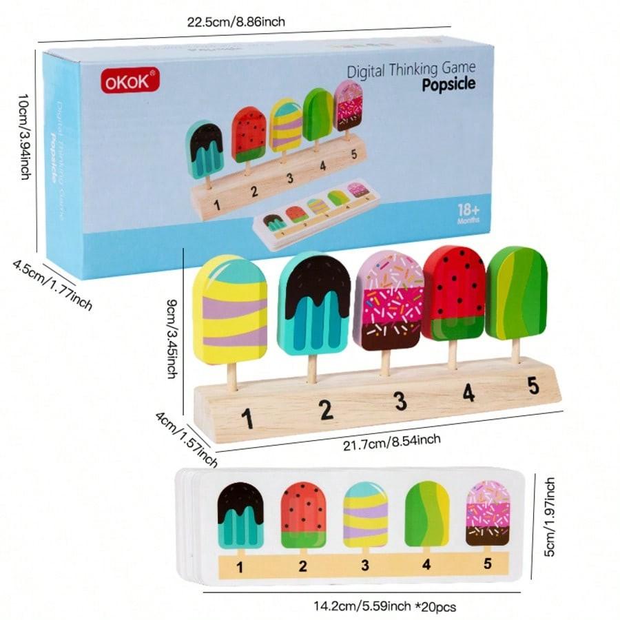 Wooden Number Matching Toy Set for Kids, Ice Cream Shape Early Education Blocks, Cognitive Game Kit, Christmas & Day Gift