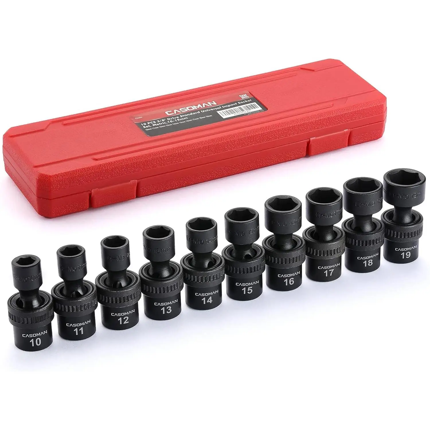 10 count 3/8" Drive Standard   Socket Set, 6 Point, CR-MO, Metric,10-19mm