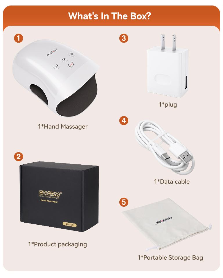 CINCOM Portable Hand Massager (BLACK), Cordless, with Comfort Heat and Gentle Vibration, Adjustable Settings, Auto-Off Feature, Rechargeable, Perfect for Daily Relaxation, Ideal Gift