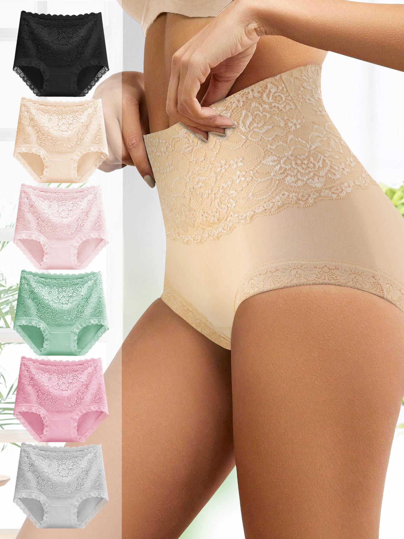 QUASTI 6 Piece Women's High waist Briefs, Lace Style Cotton Comfortable & Breathable Underwear, Hip Lifting Fashionable Design, Suitable For Women's Daily Life QUASTI 6 Piece Women's High waist Briefs, Lace Style Cotton Comfortable & Breathable Underwear, Hip Lifting Fashionable Design, Suitable For Women's Daily Life