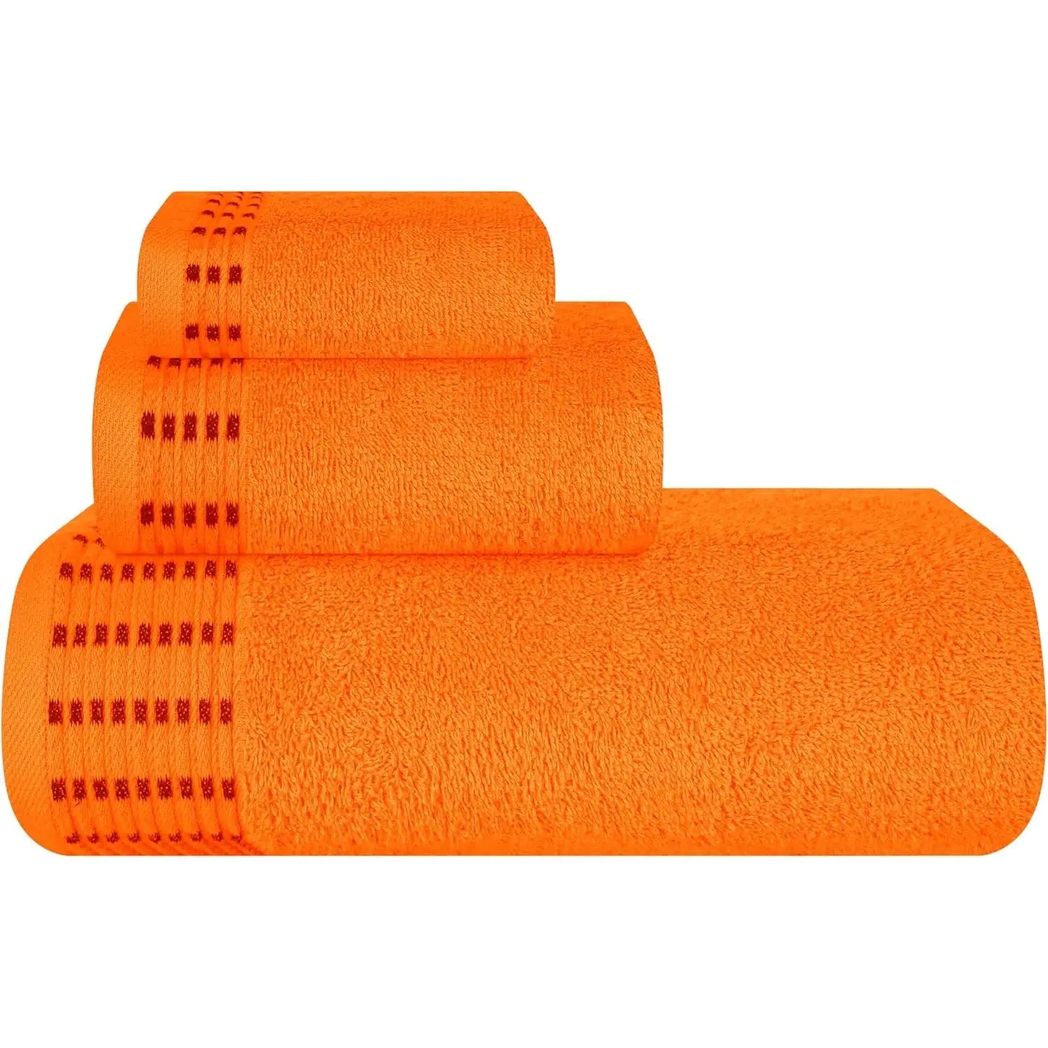 Ultra Soft 3 Pack Cotton Towel Set, Contains a Bath Towels 28x55 inch, a Hand Towels 16x24 inch & a Wash Cloths 12x12 inch, Ideal Everyday use, Compact & Lightweight - Orange
