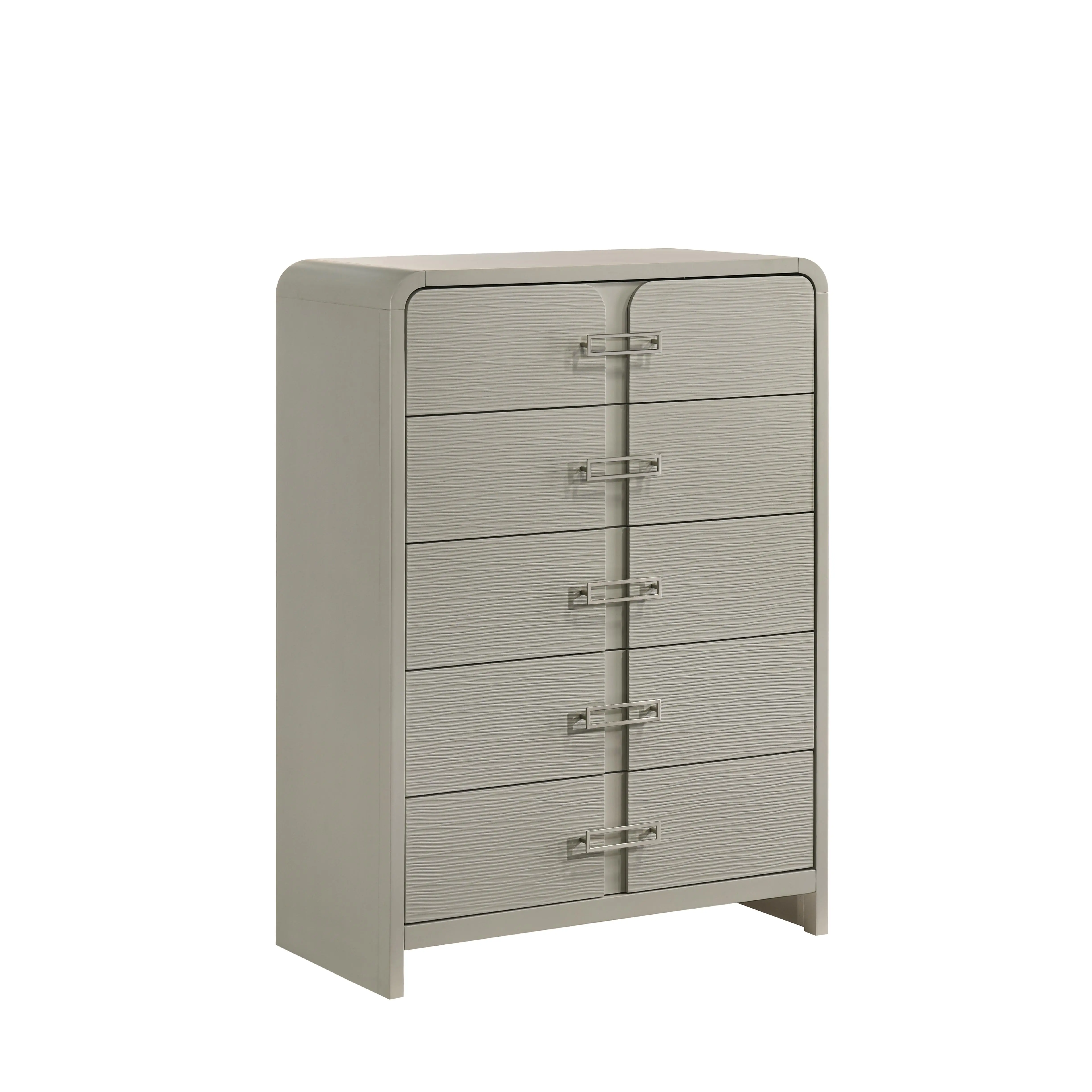 Nokaa 5-Drawer Chest for Bedroom, Beige Wood Dresser with Metal Handles, Ball Bearing Glide Drawers, Acacia Wood & MDF Storage Cabinet, Modern Bedroom Organizer, 35.43W x 17.13D x 49.41H in