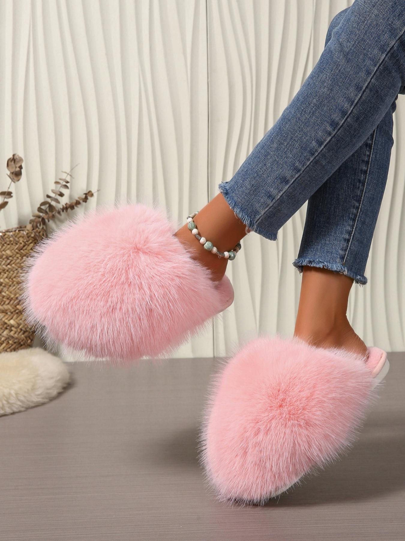 Women's Plush Slippers, 24 Colors, Soft Textile Upper, Rubber Sole, All Seasons, Warm and Comfortable, Fashion Home Shoes