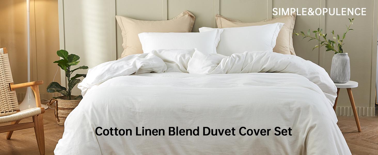 Simple&Opulence French Linen Duvet Cover Set - Natural Flax Cotton Blend-Solid Color Breathable Farmhouse Bedding