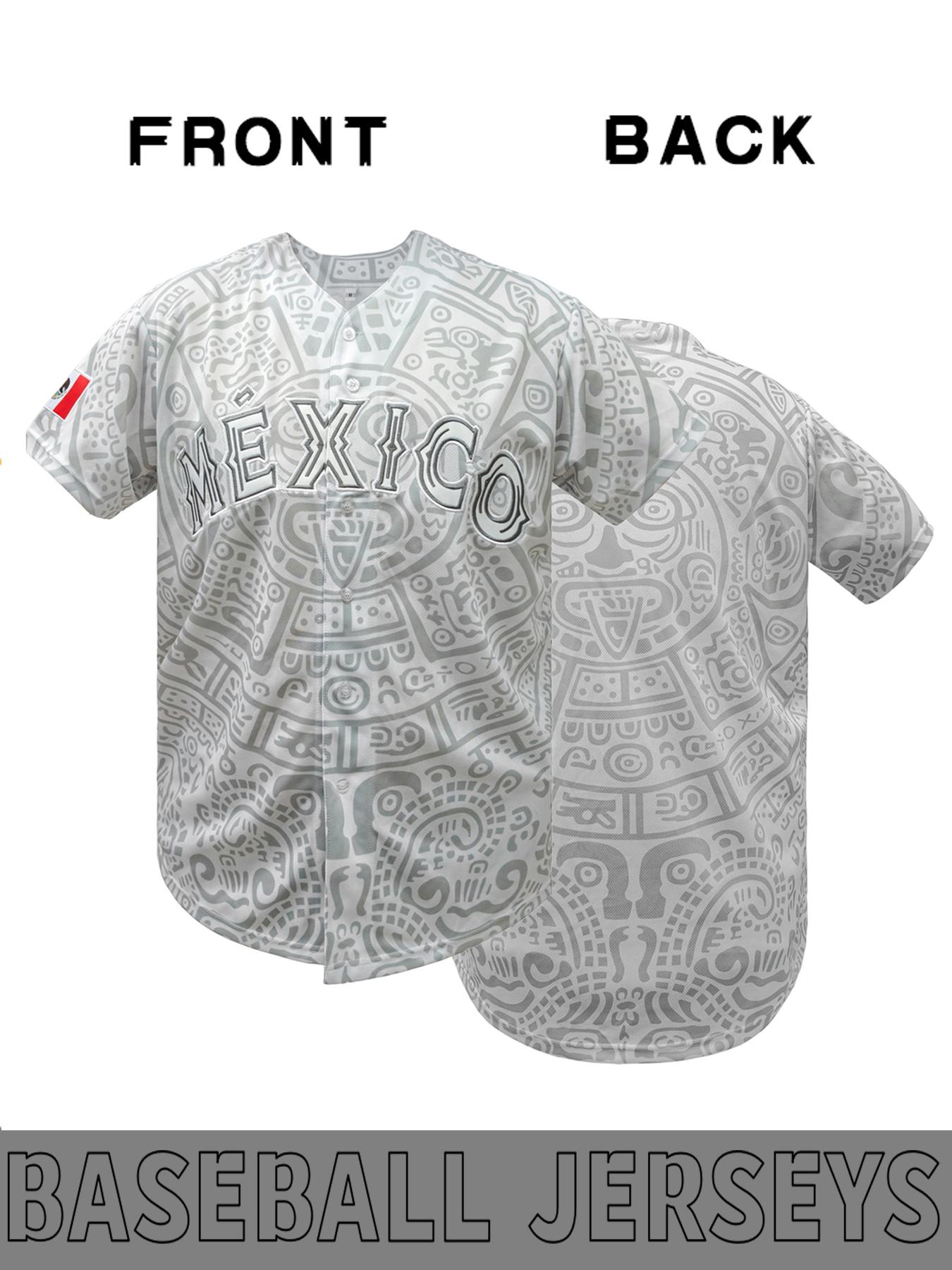 Men's baseball jersey with "MÉXICO" Embroidered with retro Mexican style, loose button cardigan suitable for sports and daily cultural wear, niche trend, Stylish jersey