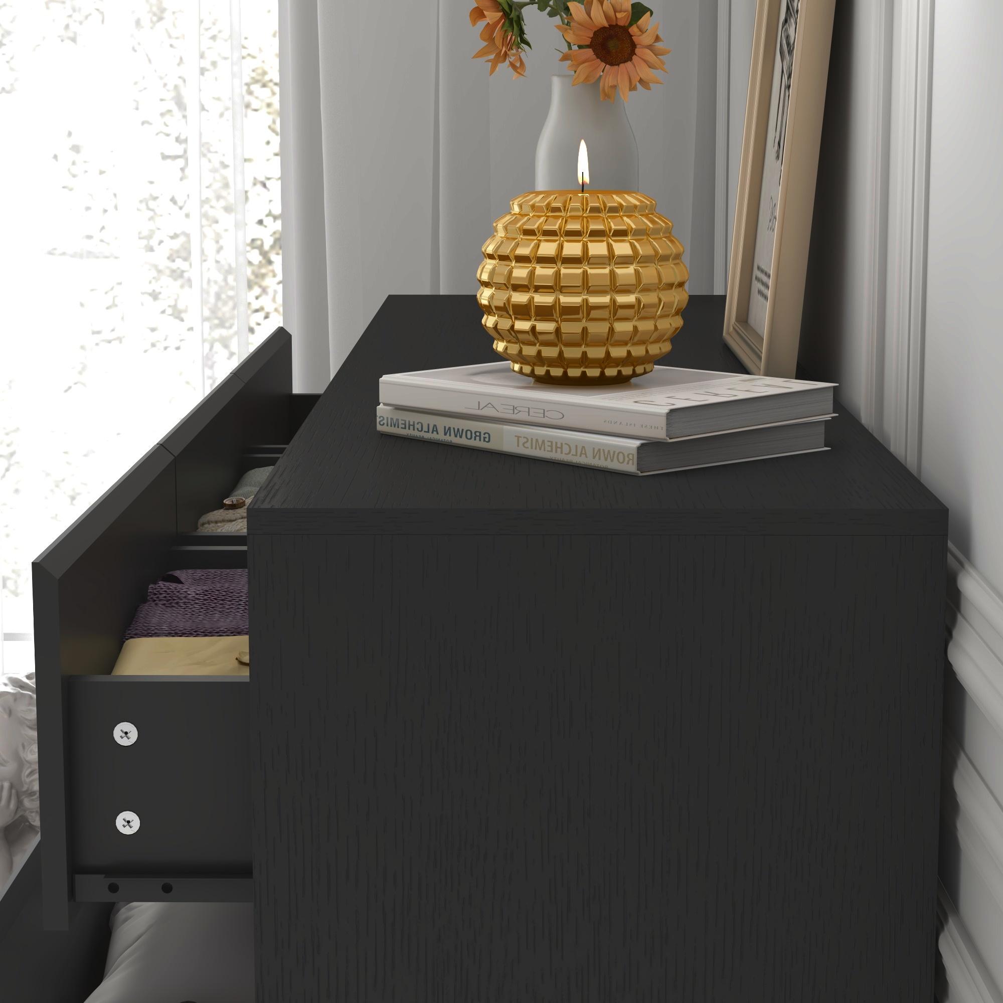 Dresser for Bedroom, Modern Dresser with Drawers, Large Wood Chest of Drawer Handle Free, Long Dresser for Bedroom, Living Room, Entryway, Hallway, White/Black