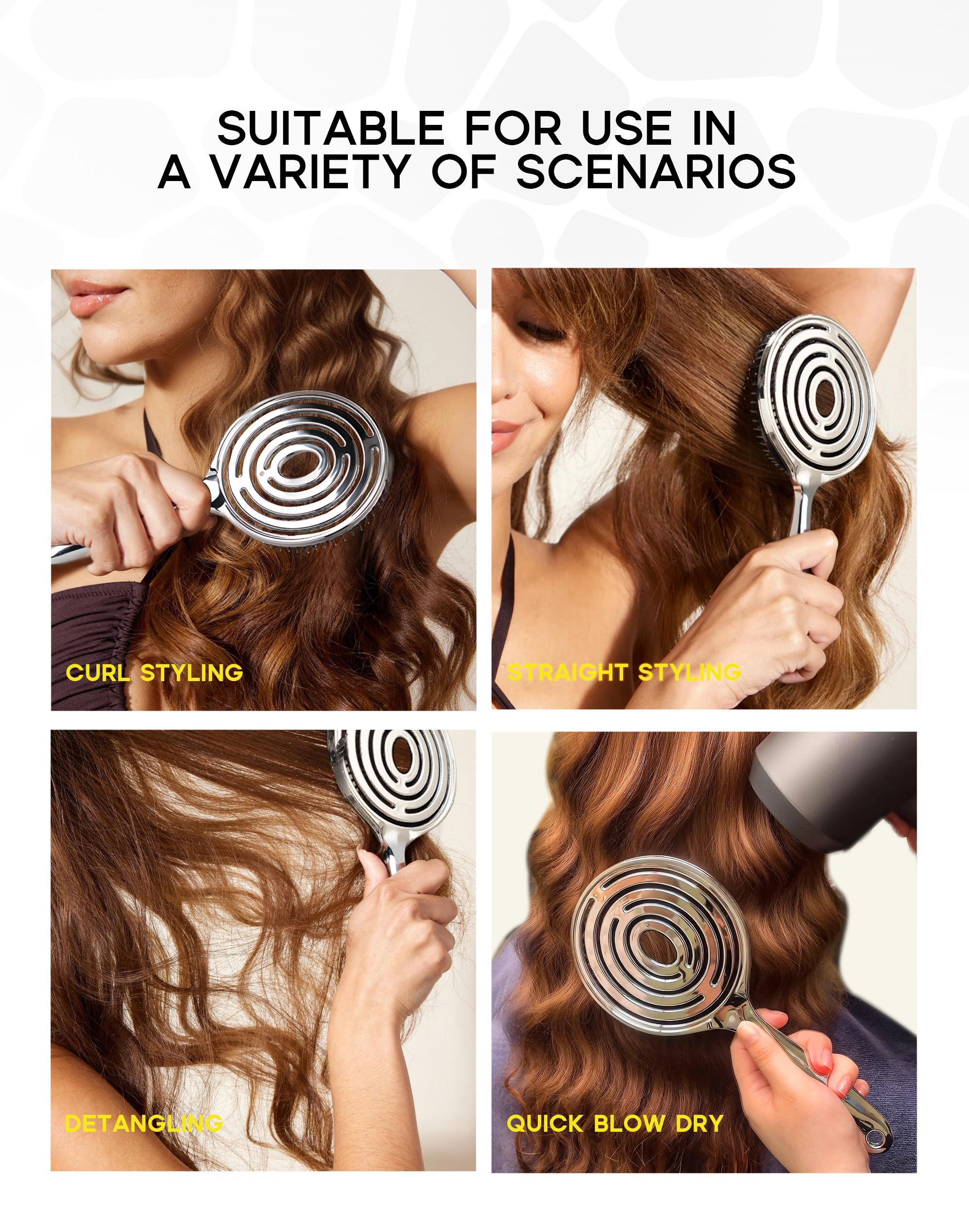 HALOVIDA Hollow Round Bristle Brush - Anti-Static Massage Brush for Enhanced Volume & Scalp Care,Pain-Free,Reduces Heat Damage, Ideal for Quick Drying and Voluminous Styling,Detangling Hairbrush Glossing Detangler,Pure,Boar bristle brush