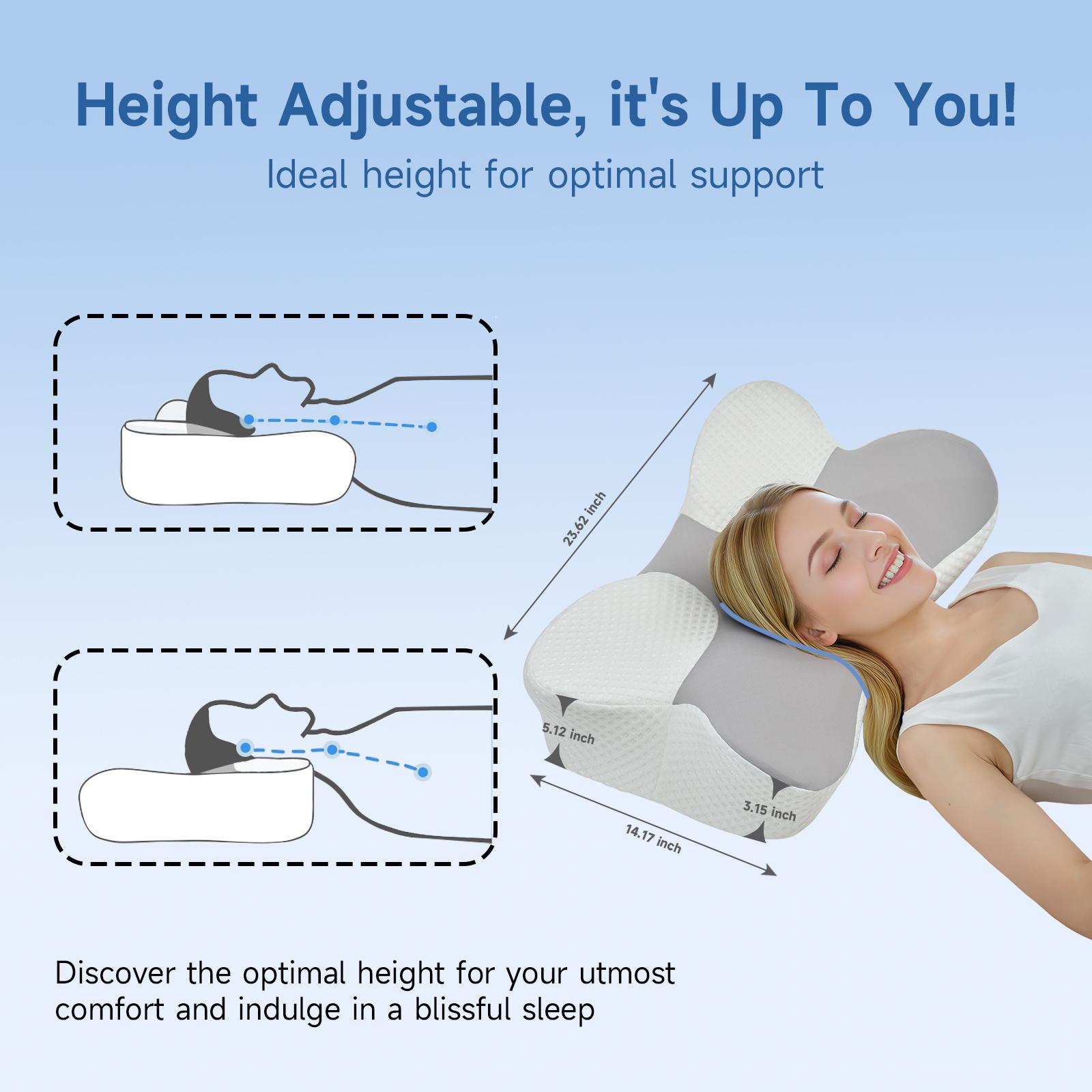 Z-HOM Cooling Ergonomic Neck Pillow Adjustable Memory Foam Cervical Support for Side Back Stomach Sleepers CertiPUR-US Certified OEKO-TEX Approved Breathable Cover Washable Durable Core