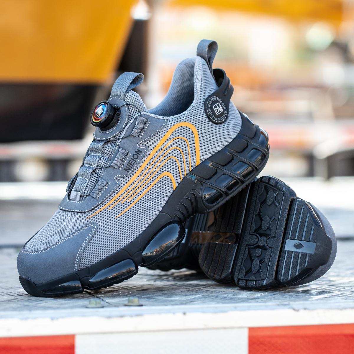 Safety Shoes Work Shoes Steel Toe Caps Anti Smash And Anti Puncture Breathable Mesh Surface Air Cushioned Sole for Comfortable Wear Resistance Rotating Button Design Men's Safety Shoes Women's Safety Shoes Construction Site Work Shoes