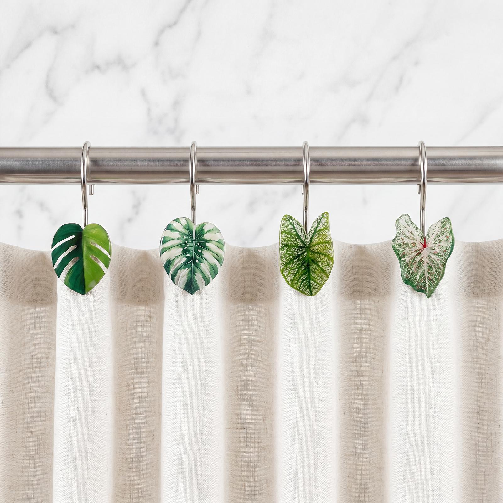 12 Piece Tropical Monstera Leaf Bath Curtain Hooks, Acrylic Creative Design, Stainless Steel Rust-Proof Waterproof, Easy Installation, Shower Curtain Hooks Rust Proof #GLOBAL PICKS