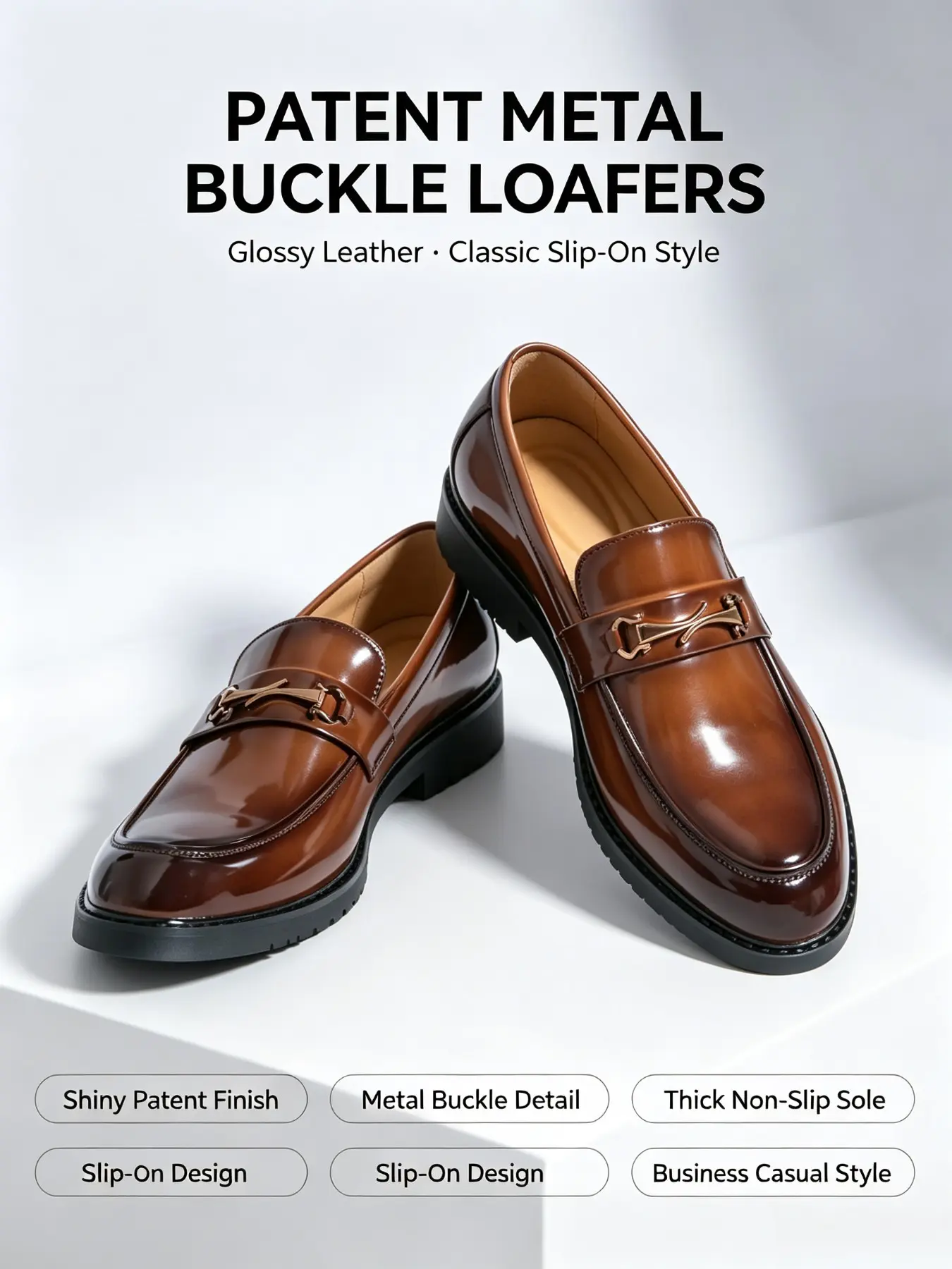 Men's Business Fashion Double Buckle Decorated Loafers, Round Toe Footwear, Formal Occasion Solid Color Dress Shoes, Male All-match Commuter Shoes for Work & Daily Wear, Original Shoes