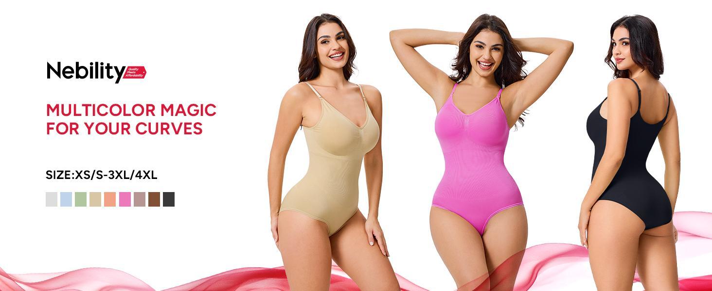 Nebility Women's Shapewear Bodysuit Tummy Control Body Shaper  Snatched Waist Body Suit Basic Compression Spaghetti Strap Womenswear