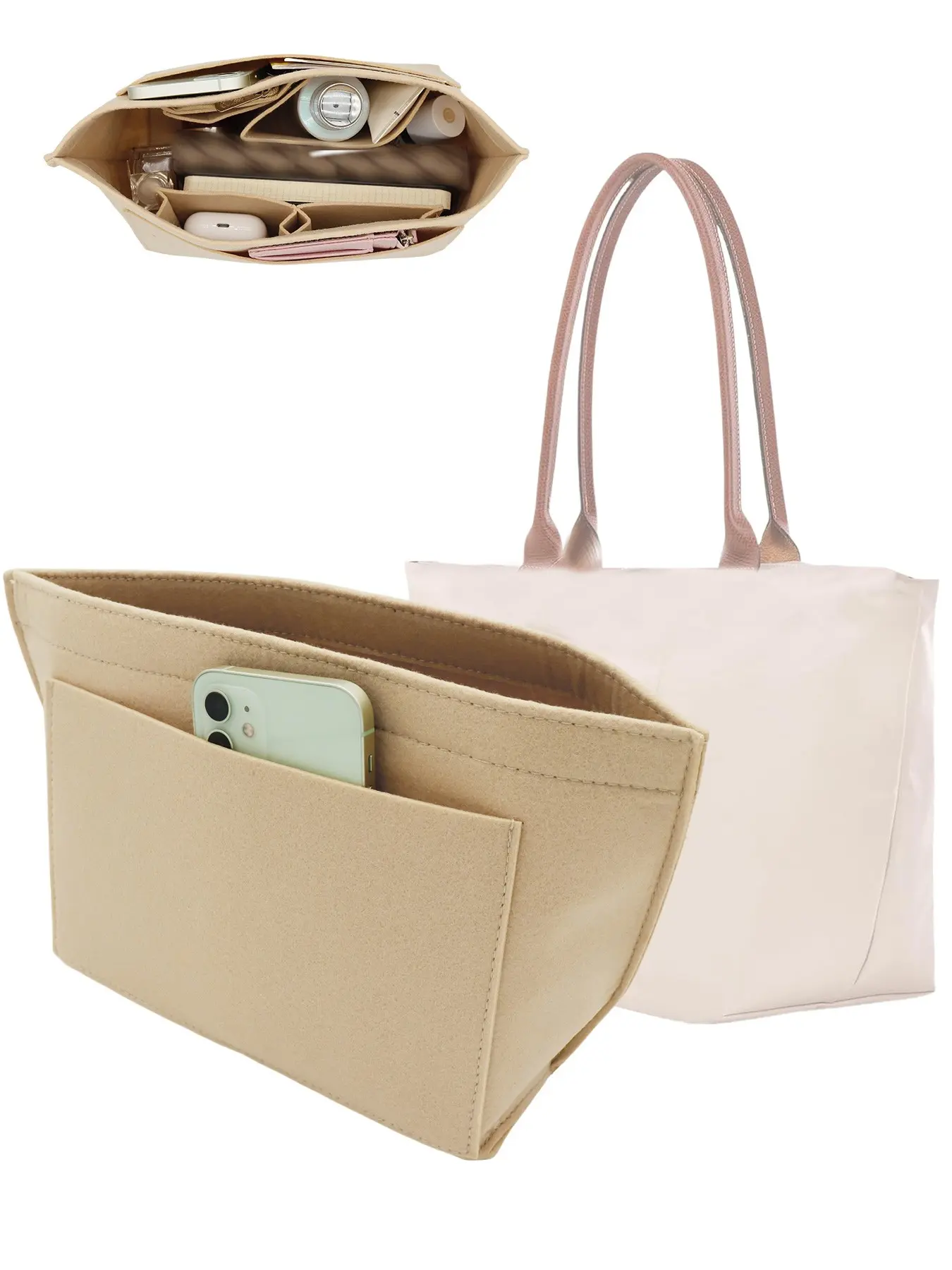 Portable Multi-Pocket Storage Bag for Longchamp Bags, Plain Color Lining, Perfect Inner Pocket Organizer, Casual Style, All Seasons, Tote Bag Organizer