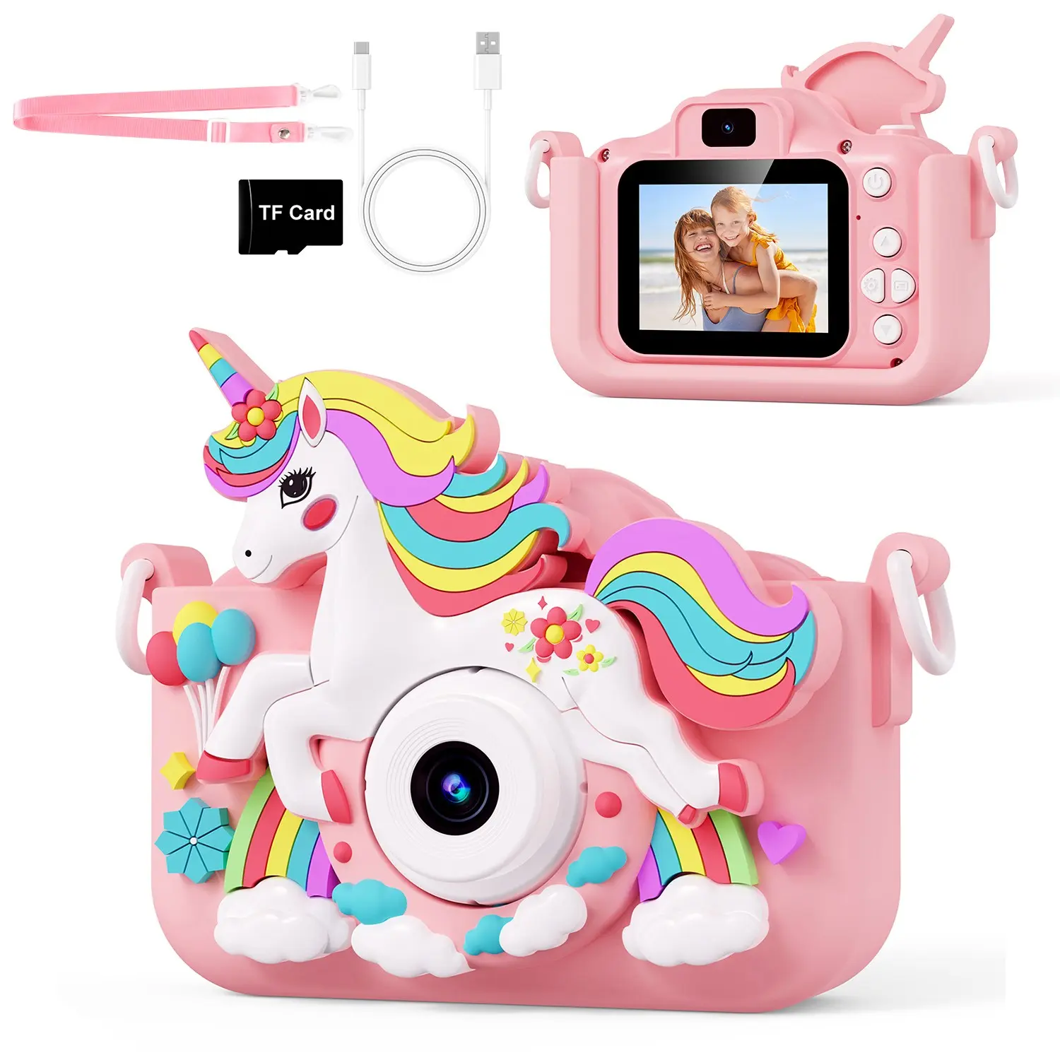 Portable 2.0 Inch Digital Camera with Protective Unicorn Cover, 8X Zoom, 1080P HD Lens Taking Photo, Recording Video, Perfect Gifts