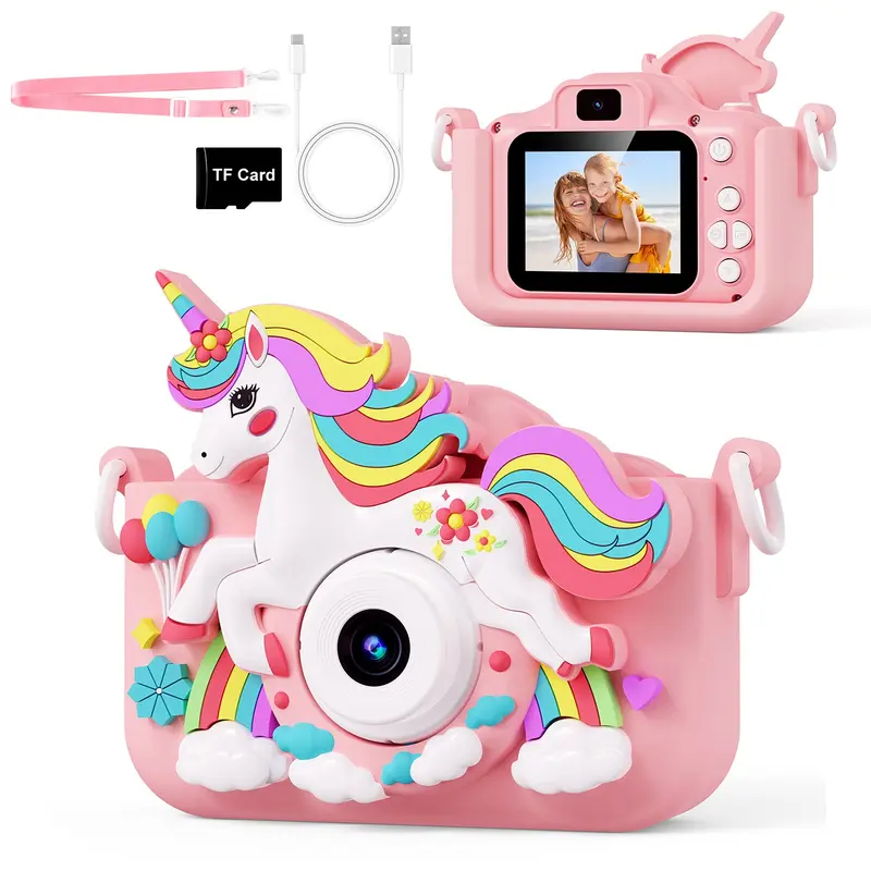 Portable 2.0 Inch Digital Camera with Protective Unicorn Cover, 8X Zoom, 1080P HD Lens Taking Photo, Recording Video, Perfect Gifts