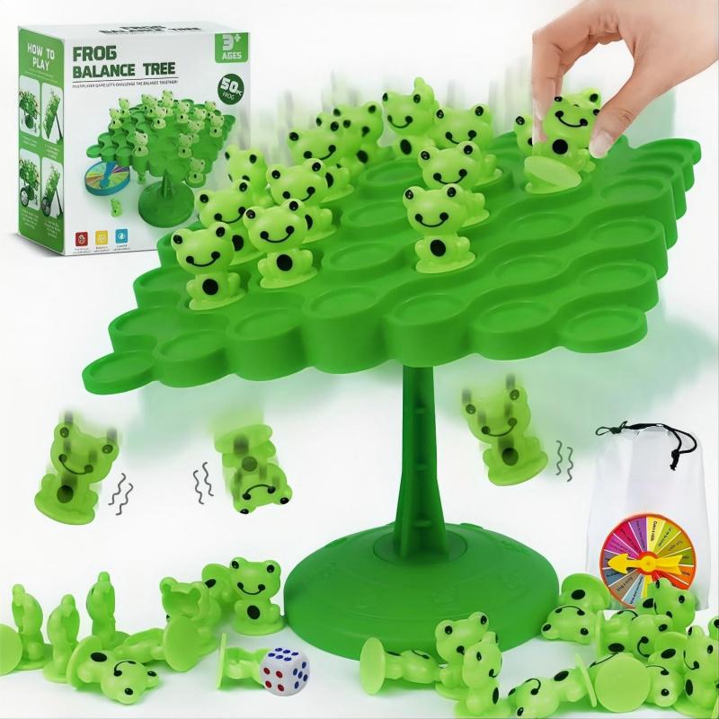 Frog Balance Game Set, Includes 50 Frogs, Balance Board, Base, Dice, Easter Basket Gift, Family Interactive Puzzle Toy for Kids