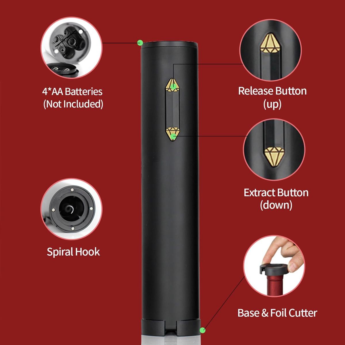 4-in-1 Electric Wine opener,, Wine Screw Puller, Corkscrew bottle opener,simulating manual slow openning to keep cork smooth reusable, Automatic and durable, for Wine Lovers Kitchen Home Bar Wedding Gift