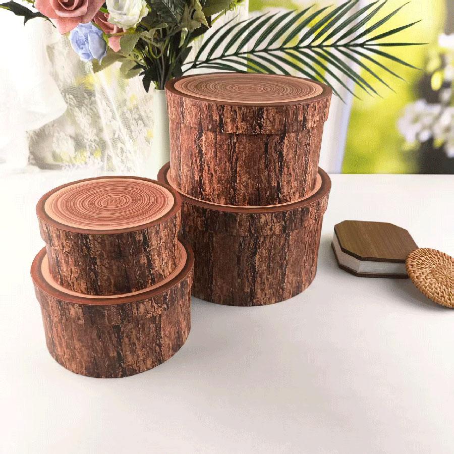 4 Piece Brown Vintage Wood Grain Round Nested Gift Box Set Oval Packaging with Lids Perfect for Birthdays,Christmas,Mother's Day ,Weddings,Valentine's Day and Graduation & Anniversaries