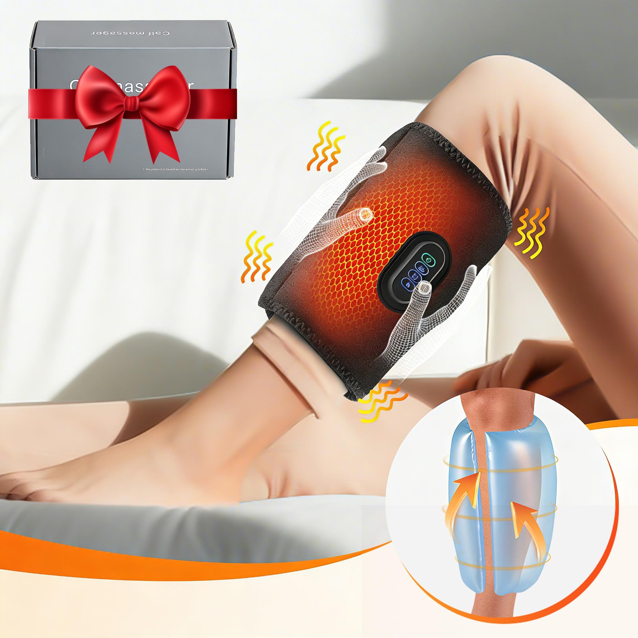 Wireless Air Compression Leg Massager with Heat, Cordless Electric Air Pressure Calf Massage Device with 3 Modes, 3 Intensity & 3 Heat for Circulation, Gift